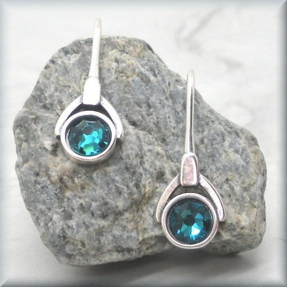 Blue zircon crystal earrings by Bonny Jewelry