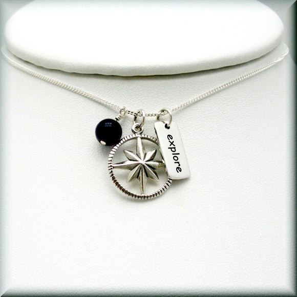 Compass Rose Necklace - Travel Jewelry - Inspirational - Bonny Jewelry