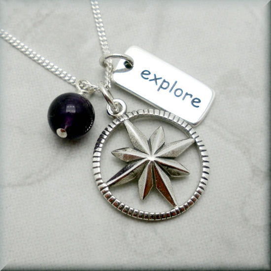 Compass Rose Necklace - Travel Jewelry - Inspirational - Bonny Jewelry