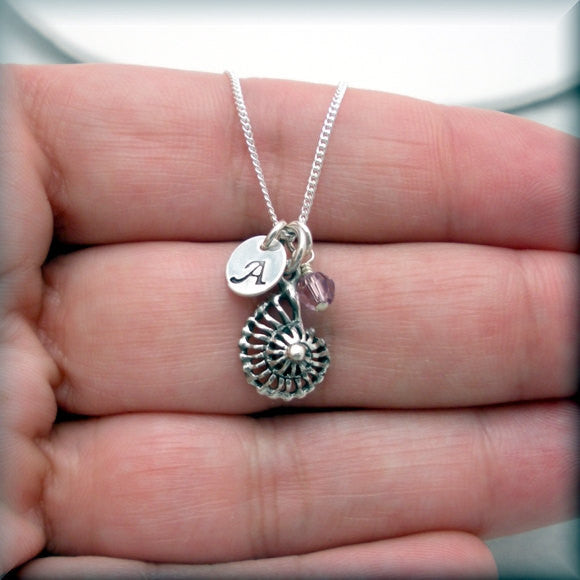 Nautilus Sea Shell Birthstone Necklace - Personalized - Beach Jewelry - Bonny Jewelry