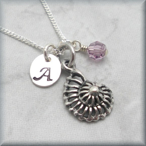 Nautilus Sea Shell Birthstone Necklace - Personalized - Beach Jewelry