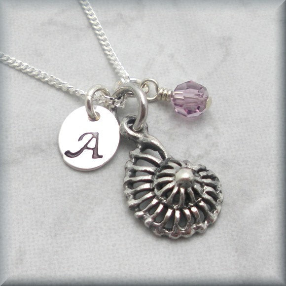 Nautilus Sea Shell Birthstone Necklace - Personalized - Beach Jewelry - Bonny Jewelry