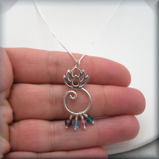 Lotus Flower Mothers Birthstone Necklace - Keepsake Family Jewelry - Bonny Jewelry