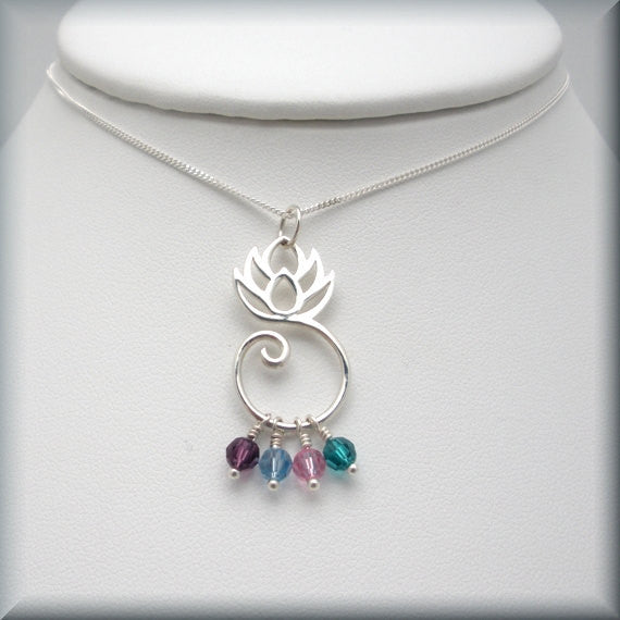 Lotus Flower Mothers Birthstone Necklace - Keepsake Family Jewelry - Bonny Jewelry