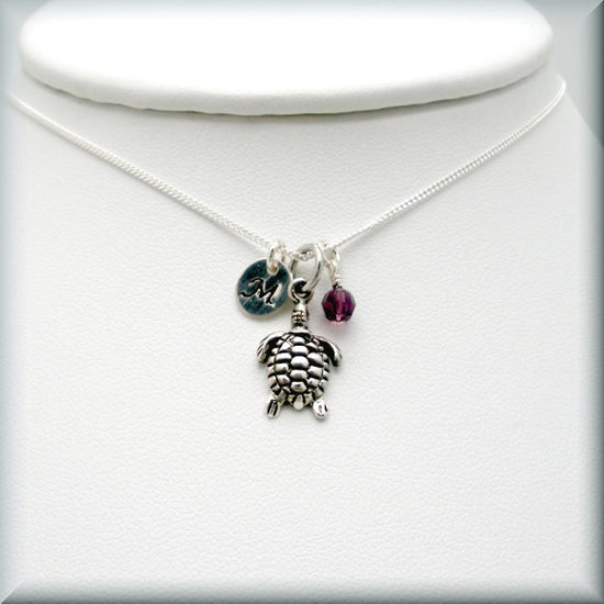 Sea Turtle Birthstone Necklace - Personalized - Beach Jewelry - Bonny Jewelry