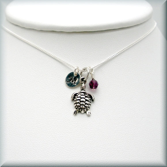 Sea Turtle Birthstone Necklace - Personalized - Beach Jewelry - Bonny Jewelry