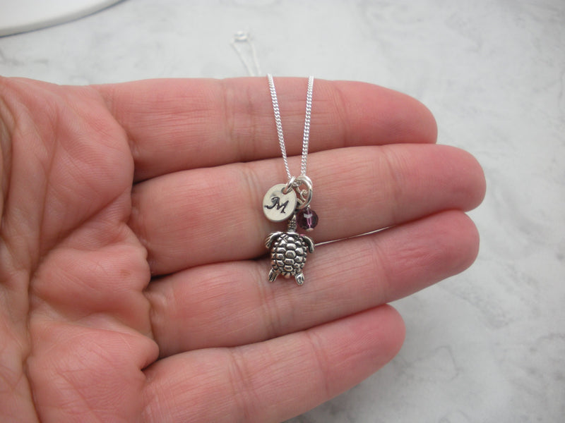 Sea Turtle Birthstone Necklace - Personalized - Beach Jewelry - Bonny Jewelry