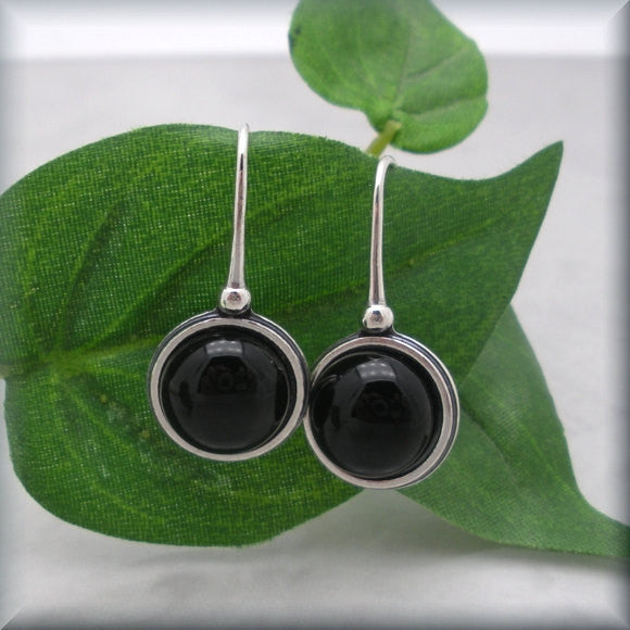 Black Onyx Cabochon Earrings - Sterling Silver - Bonny Jewelry