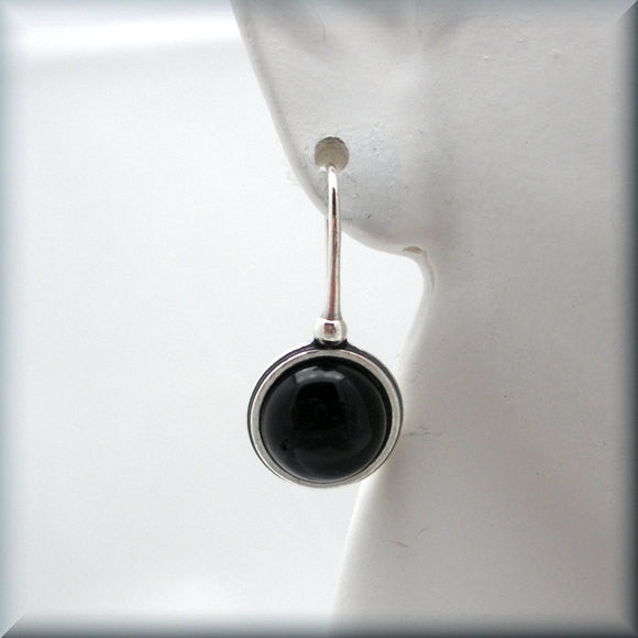 Black Onyx Cabochon Earrings - Sterling Silver - Bonny Jewelry