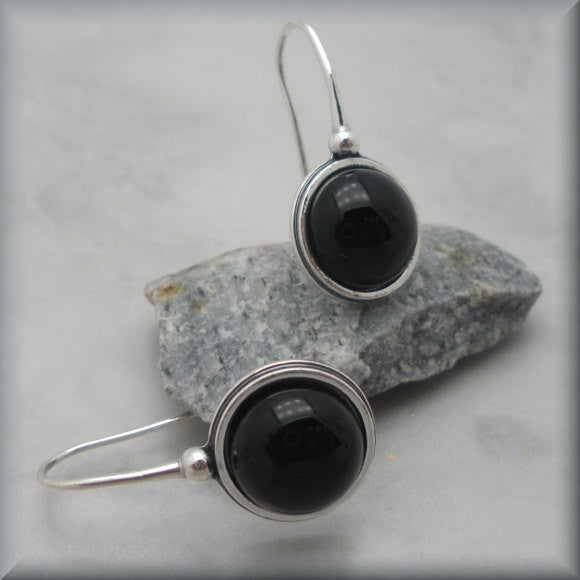 Black Onyx Cabochon Earrings - Sterling Silver - Bonny Jewelry