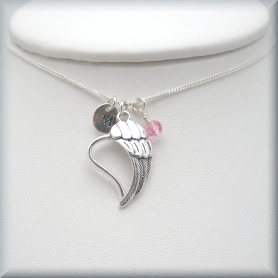 Personalized Remembrance Necklace, Angel Wing Necklace with Initial Charm,  Gold Filled, Dainty