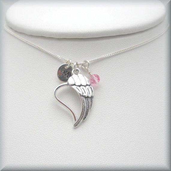 Guardian Angel Necklace - Personalized Birthstone Jewelry - Remembrance - Bonny Jewelry