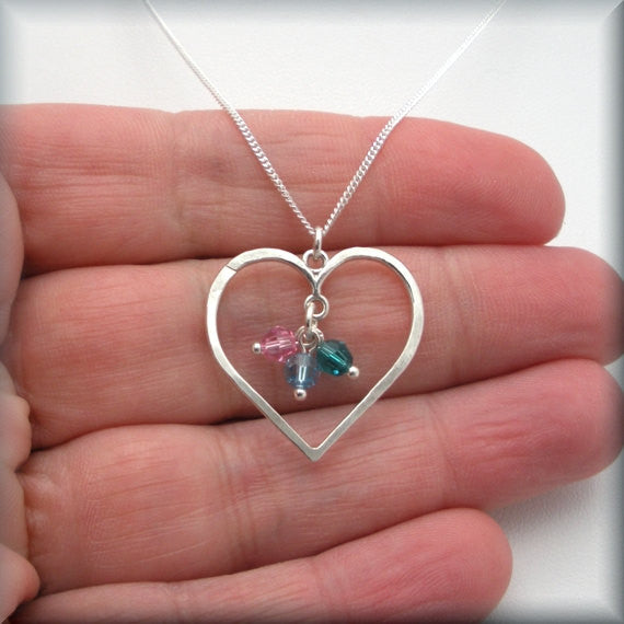 Hammered Heart Birthstone Necklace - Mothers Birthstone Jewelry - Bonny Jewelry