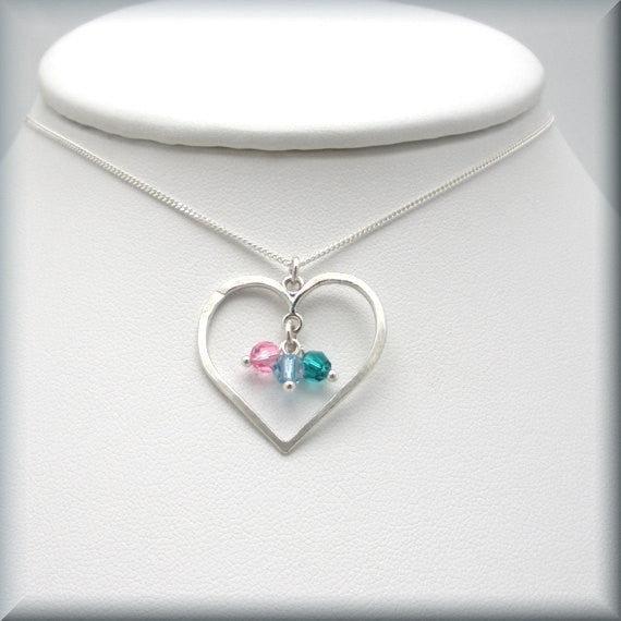 Hammered Heart Birthstone Necklace - Mothers Birthstone Jewelry - Bonny Jewelry