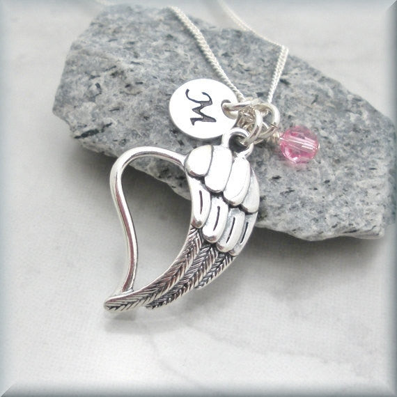 Guardian Angel Necklace - Personalized Birthstone Jewelry - Remembrance - Bonny Jewelry