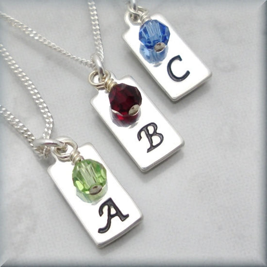 Textured Confetti Birthstone Initial Letter Necklace | Posh Totty Designs