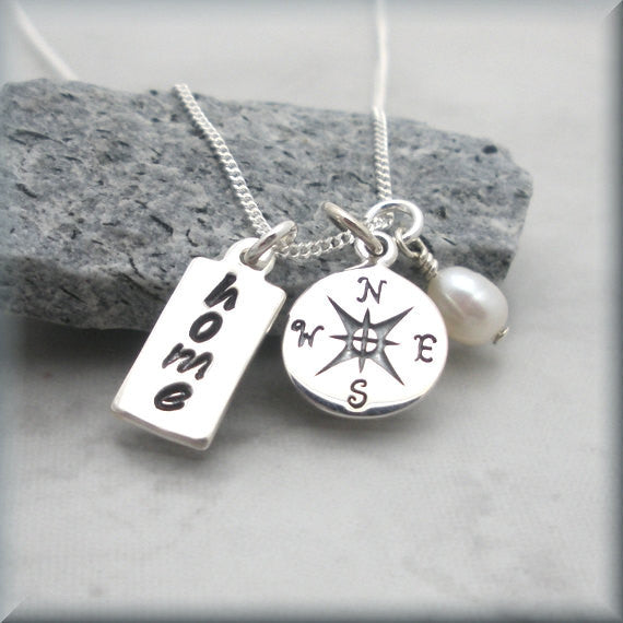 Compass Travel Necklace - All Roads Lead Home - Inspirational Jewelry - Bonny Jewelry
