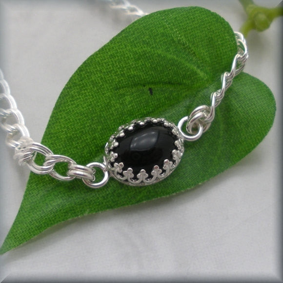 Black Onyx Cabochon Bracelet - Gemstone Bracelet - Bonny Jewelry
