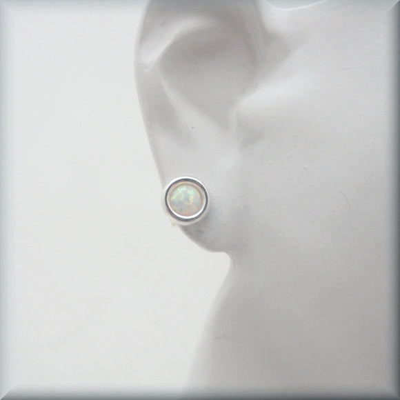White Opal Cabochon Post Earrings - October Birthstone - Bonny Jewelry