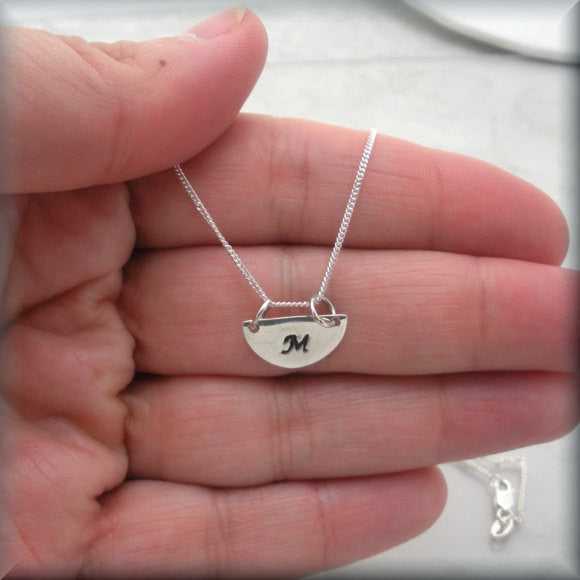 Half Circle Initial Necklace - Geometric Jewelry - Handstamped - Bonny Jewelry