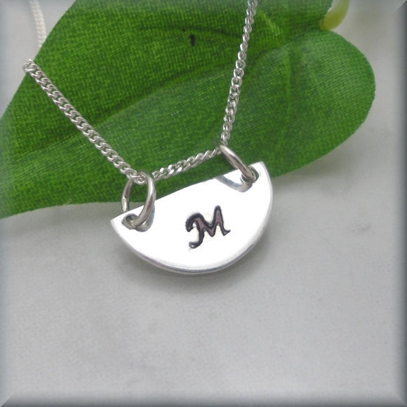 Half Circle Initial Necklace - Geometric Jewelry - Handstamped