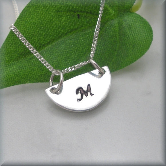 Half Circle Initial Necklace - Geometric Jewelry - Handstamped - Bonny Jewelry
