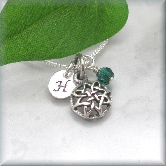 Round Domed Celtic Knot Necklace - Personalized - Birthstone Jewelry