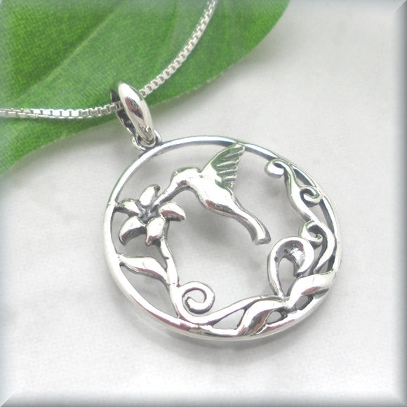Hummingbird Sipping Nectar Necklace - Bonny Jewelry