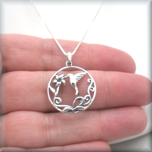 Hummingbird Sipping Nectar Necklace - Bonny Jewelry