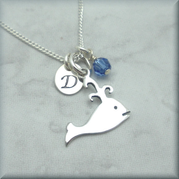 Spouting Whale Birthstone Necklace - Personalized Beach Jewelry - Bonny Jewelry