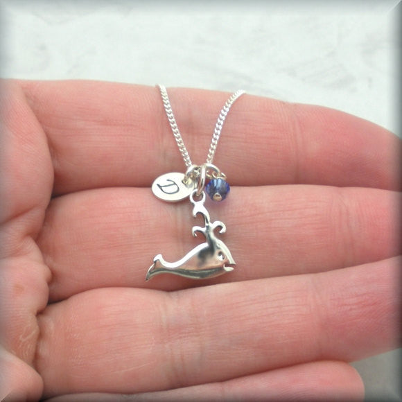 Spouting Whale Birthstone Necklace - Personalized Beach Jewelry - Bonny Jewelry