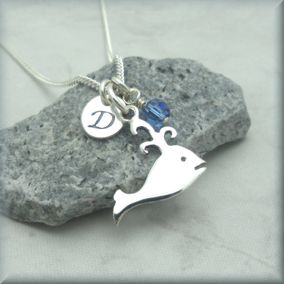 Spouting Whale Birthstone Necklace - Personalized Beach Jewelry - Bonny Jewelry
