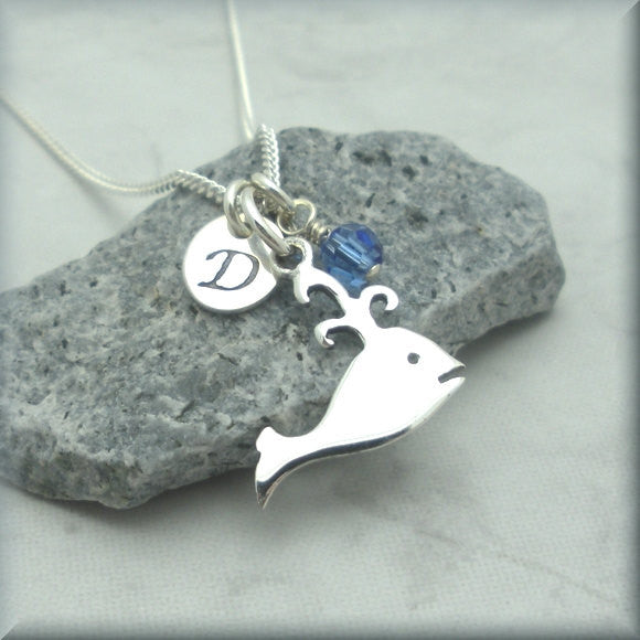 Spouting Whale Birthstone Necklace - Personalized Beach Jewelry