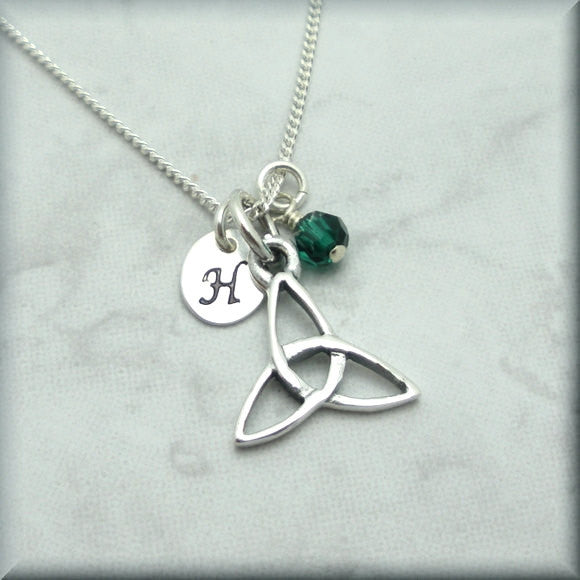 Trinity Knot Birthstone Necklace - Triquetra Personalized Jewelry