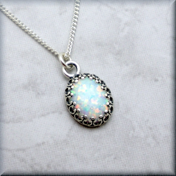 White Opal Oval Necklace - October Birthstone - Bonny Jewelry