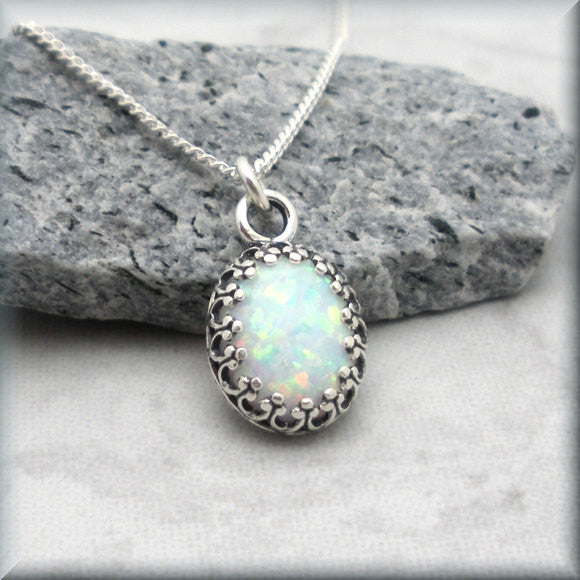 White Opal Oval Necklace - October Birthstone