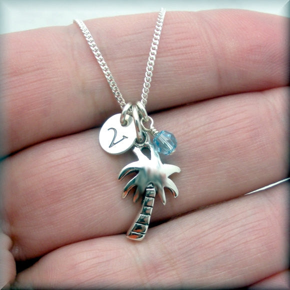 Palm Tree Birthstone Necklace - Personalized Beach Jewelry - Bonny Jewelry