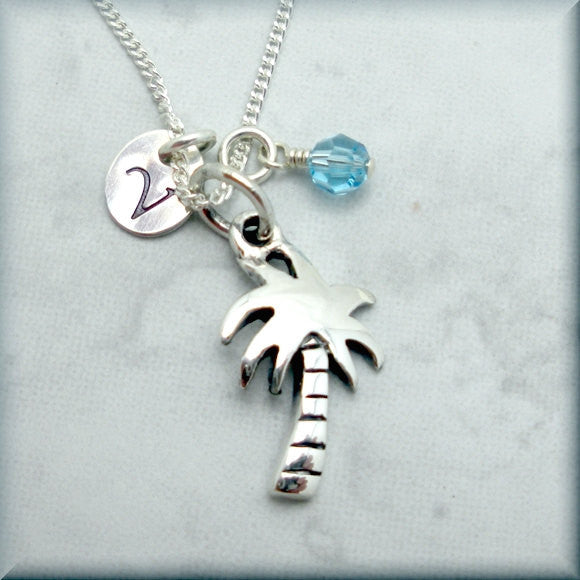 Palm Tree Birthstone Necklace - Personalized Beach Jewelry - Bonny Jewelry