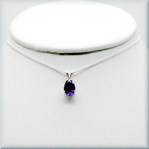 Purple Amethyst CZ Necklace - Pear Shaped - February Birthstone - Bonny Jewelry