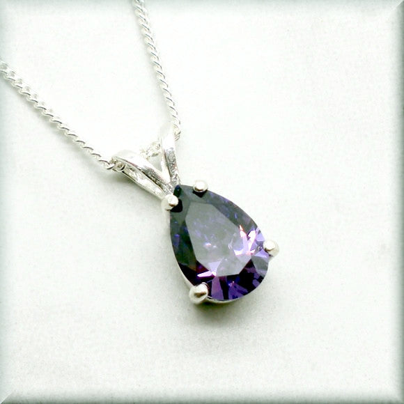 Purple Amethyst CZ Necklace - Pear Shaped - February Birthstone - Bonny Jewelry