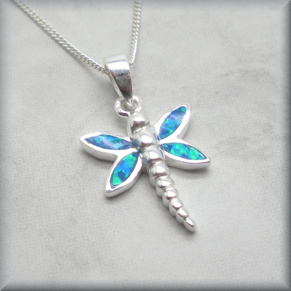 Blue Opal Dragonfly Necklace - Summer Jewelry - Bonny Jewelry