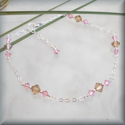 Light Rose and Light Colorado Topaz Swarovski Crystal Anklet Fits 9"-10" - Bonny Jewelry