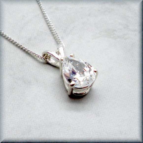 Teardrop Cubic Zirconia Necklace - April Birthstone - Faux Diamond - Bonny Jewelry