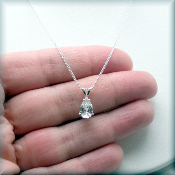 Teardrop Cubic Zirconia Necklace - April Birthstone - Faux Diamond - Bonny Jewelry