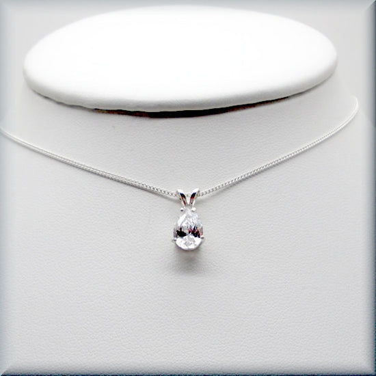 Teardrop Cubic Zirconia Necklace - April Birthstone - Faux Diamond - Bonny Jewelry