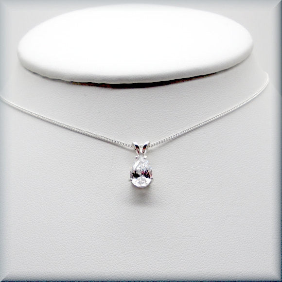 Teardrop Cubic Zirconia Necklace - April Birthstone - Faux Diamond - Bonny Jewelry