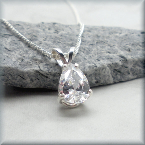 Teardrop Cubic Zirconia Necklace - April Birthstone - Faux Diamond - Bonny Jewelry